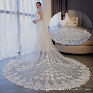 V023 Luxury Cathedral veil For Wedding 350cm Lace Edge Bridal Veil Long lace wedding veil